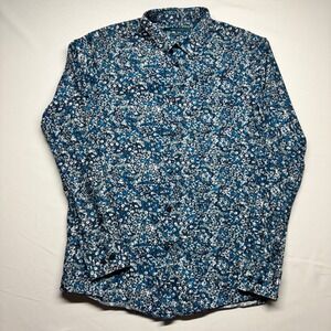 Perry Ellis Slim Fit Button Down Shirt Blue Floral Print Men's Size Medium